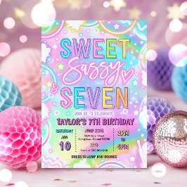 Convites Doce Sassy E Sete Arco-Íris Neon Aniversário de 7 