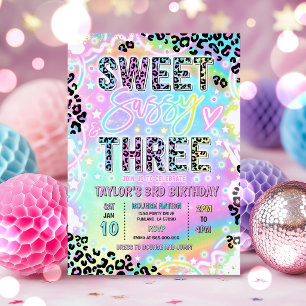 Convites Doce Sassy E Três Leopardo Arco-íris 3º Aniversári