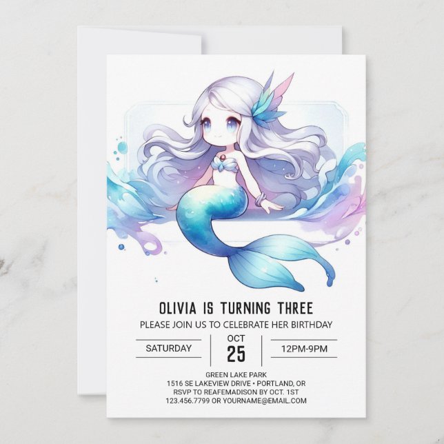 Convites Doce Sereia Submarina Aniversário (Frente)