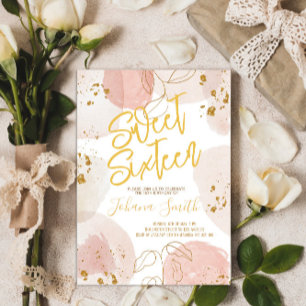 Convites Doce Sessenta Aquarela Rosa Dourado Aniversário