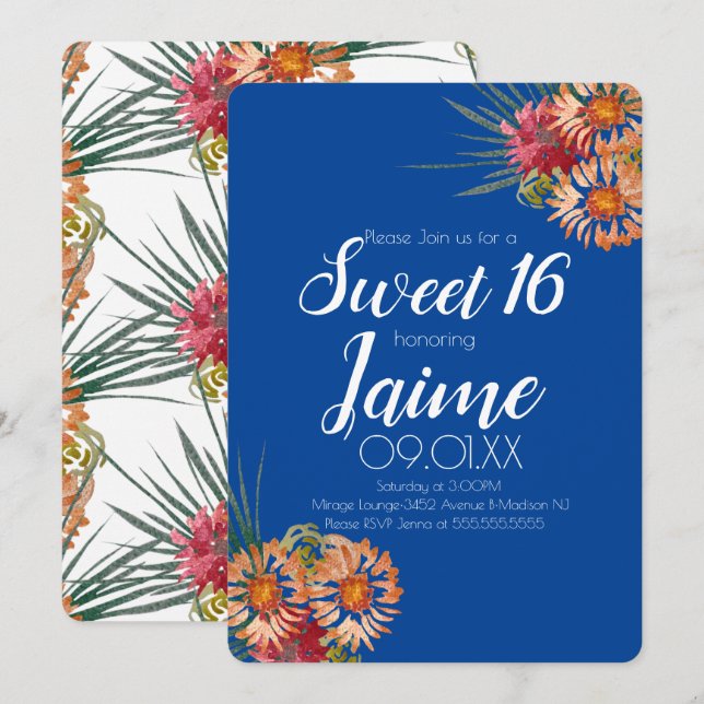 Convites Doce Sessenta Aquarela Tropical Floral (Frente/Verso)