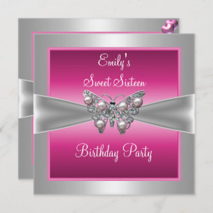 Convites Doce Sessenta e dezesseis borboletas prateadas cor