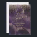 Convites Doce Sessenta Faux Glitter Purple Aniversário Dour<br><div class="desc">Quince Doce Dezesseis Dourados Convites Roxos com Brilho Faux</div>