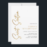 Convites Doce Sessenta White e Dourado Script 16º Aniversár<br><div class="desc">16 convites modernos e doces com escrita manual. Design baseado em tipo com sotaques dourados falsos. Observe que o efeito Dourado é replicado por um gráfico de alta qualidade. Não será utilizada qualquer folha de alumínio real.</div>