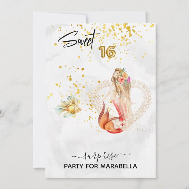 Convites *~* DOCE SEXTA Sereia Pérola Sereia Coração 16 Ani (Frente)