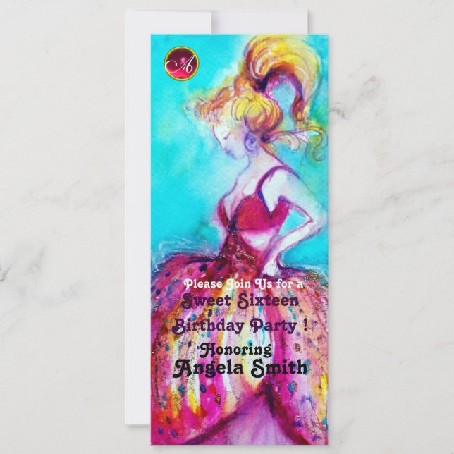 Convites DOCE SEZE PARTIDOS MONOGRAMA vermelho rubi azul pr (Frente)