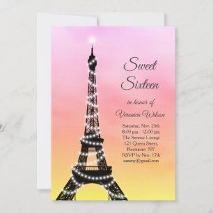 Convites Doce Sparkling dezesseis da torre Eiffel