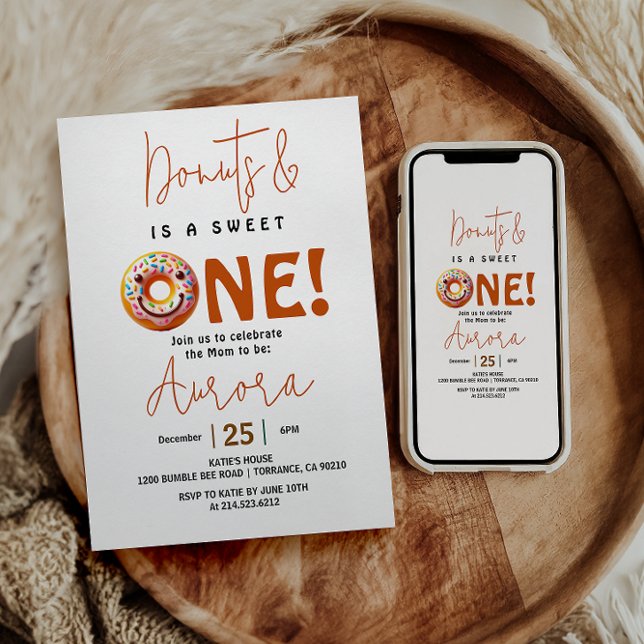 Convites Doce Um aniversário de 1 ano com donuts fofos aqua (Criador carregado)