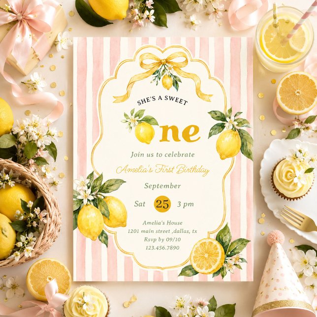 Convites Doce Um Aniversário de Limonada Rosa (Criador carregado)