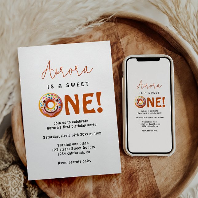 Convites Doce Um aquarela donuts fofos 1º aniversário (Criador carregado)