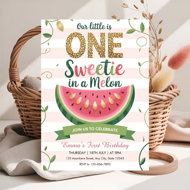 Convites Doce Um em um Melão Aniversário de 1 ano  (Criador carregado)