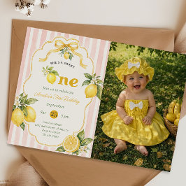 Convites Doce Um Foto de Aniversário de 1 Ano Limonada Rosa