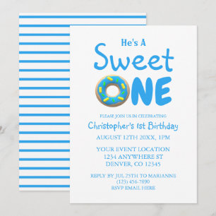 Convites Doce Um Menino de Donut Azul 1º Aniversário