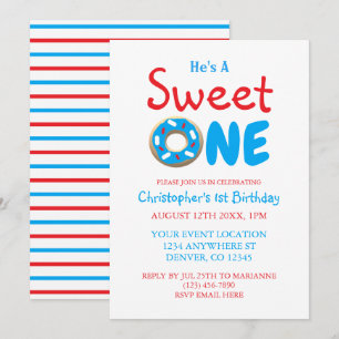Convites Doce Um Menino de Donut Azul 1º Aniversário