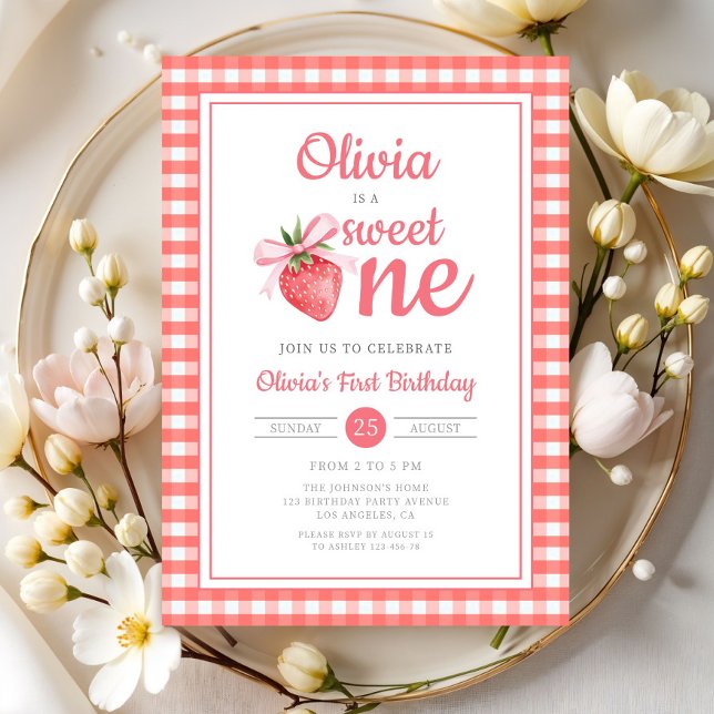 Convites Doce Um Morango 1º Aniversário (Sweet One Strawberry 1st Birthday Invitation)