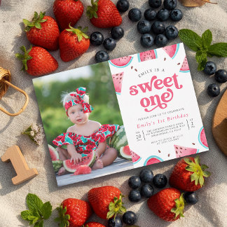 Convites Doce Uma Menina de Melancia Foto 1º Aniversário