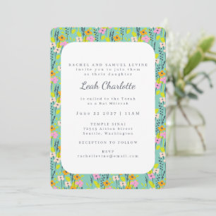 Convites Doce Verde Menta Rosa Floral Flores Bat Mitzvah