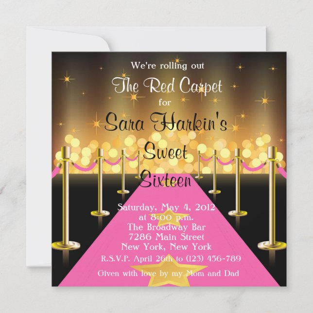 Convites Doce vermelho/cor-de-rosa 16 de Hollywood do (Frente)