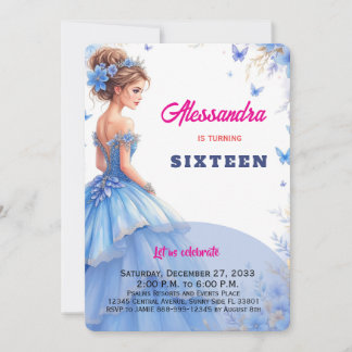 Convites Doce vestido azul de 16 anos floral orçamento de a