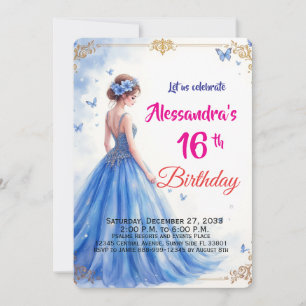 Convites Doce Vestido Azul Floral Elegante Aniversário de D