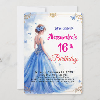 Convites Doce Vestido Azul Floral Elegante Aniversário de D