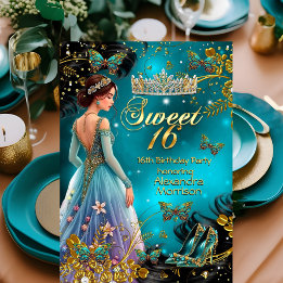 Convites Doce vestido azul turquesa dourado de 16 anos Borb