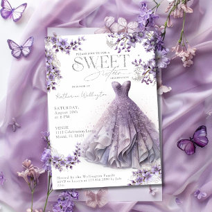 Convites Doce vestido lilás roxo de dezesseis anos Floral