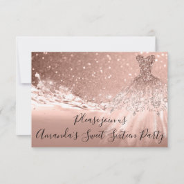 Convites Doce Vestido Oceano Glitter Dourado Rosa de 16ª Fe