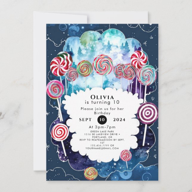 Convites Docente editável Candyland Birthday (Frente)