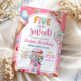 Convites Doces Coloridos Pastel Rosa Aniversário de 5 Anos
