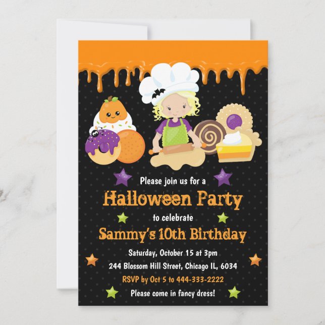 Convites Doces de Halloween Fazer Aniversário (Frente)