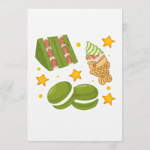 Convites Doces de Matcha Fofos e Kawaii Desenhados à Mão