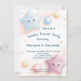 Convites Doces Estrelas Coloridas Festa de Revelação de Gên