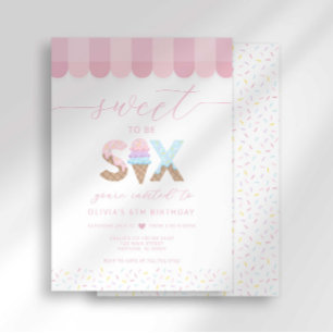 Convites Doces Granulados Rosa Doce aos 6 Aniversário de So