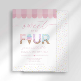 Convites Doces Granulados Rosa Doce para ser 4 Aniversário 