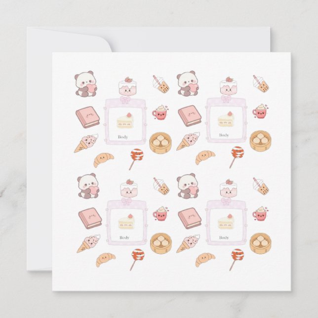 Convites Doces Tratamentos Kawaii Rosa Fofo Design de Sobre (Frente)