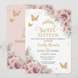 Convites Docinho 16 Boho Blush Rosa Floral Pampas Grass