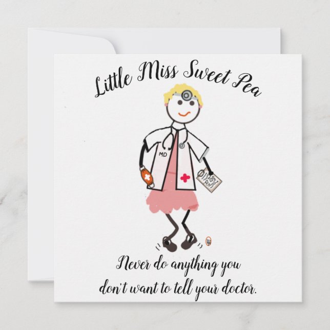 Convites Doctor Note Card w Little Miss Sweet Pea (Frente)