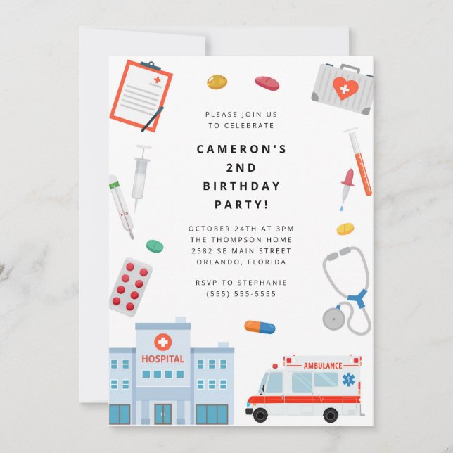 Convites Doctor Scrubs Birthday Party Invitation (Frente)