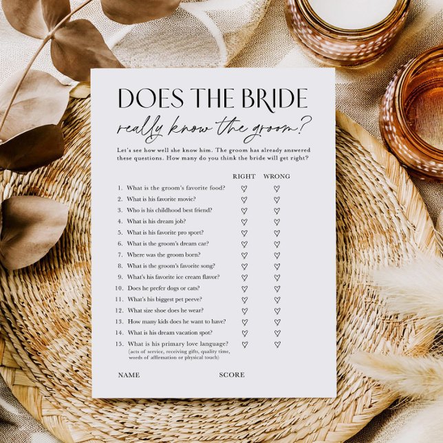 Convites Does Bride Know the Groom? Shower Activity Card (Criador carregado)