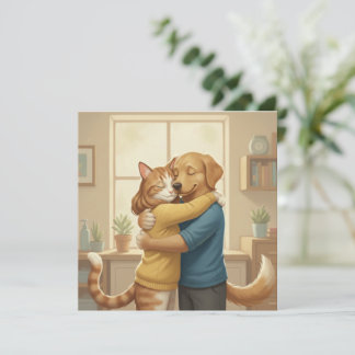 Convites Dog and Cat Hug Square Invitation
