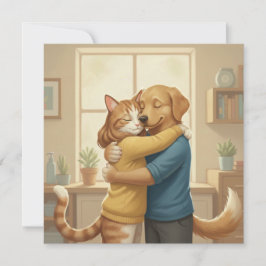 Convites Dog and Cat Hug Square Invitation