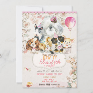 Convites Dog Birthday Invitation Printable, girl Invitation