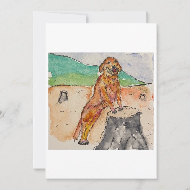 Convites Dog Next to a Tree Stump Greeting Card (Frente)
