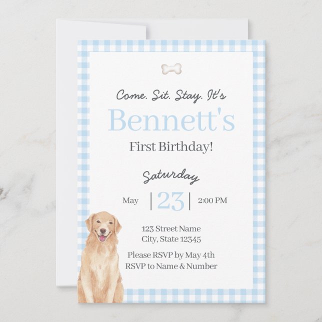 Convites Dog Theme 1st Birthday Invite (Frente)