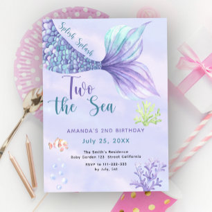 Convites Dois à Sereia do Mar Rosa Roxo 2º Aniversário