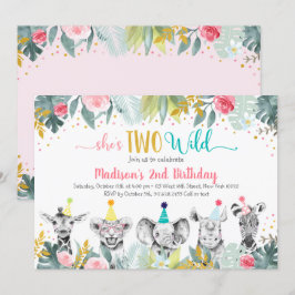 Convites Dois Animais de Festa Dourada Rosa Selvagem