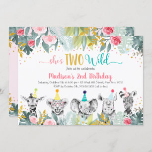 Convites Dois Animais de Festa Dourada Rosa Selvagem