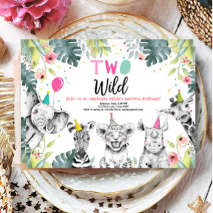 Convites Dois Animais Selvagens De Nascimento Para Garotas 