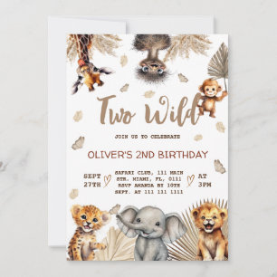 Convites Dois Animais Selvagens de Safari Aniversário de 2 